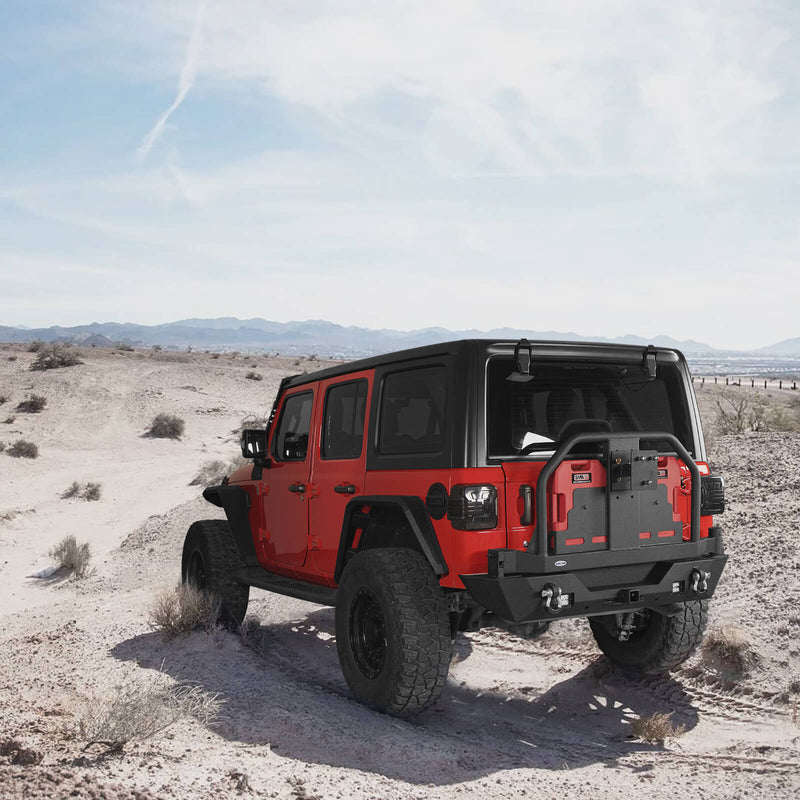 Load image into Gallery viewer, 18-23 Jeep Wrangler JL Aftermarket Rear Bumper w/ 2 Gasoline Fuel Cans & Tire Carrier - Hooke Road b3041s 14
