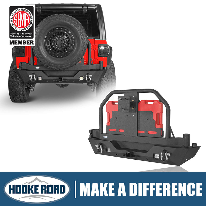 Load image into Gallery viewer, 18-23 Jeep Wrangler JL Aftermarket Rear Bumper w/ 2 Gasoline Fuel Cans & Tire Carrier - Hooke Road b3041s 1
