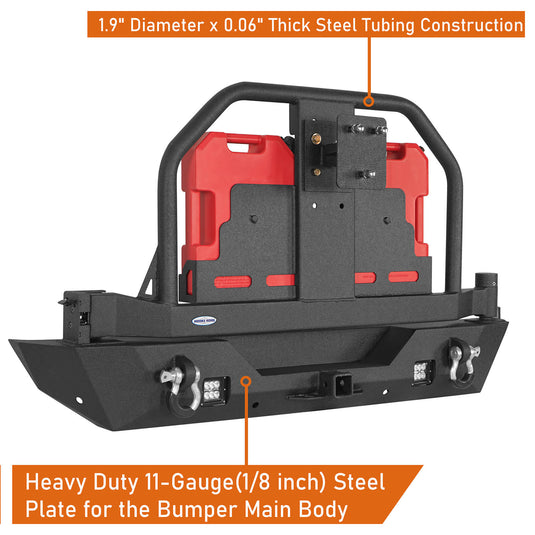 18-23 Jeep Wrangler JL Aftermarket Rear Bumper w/ 2 Gasoline Fuel Cans & Tire Carrier - Hooke Road b3041s 4
