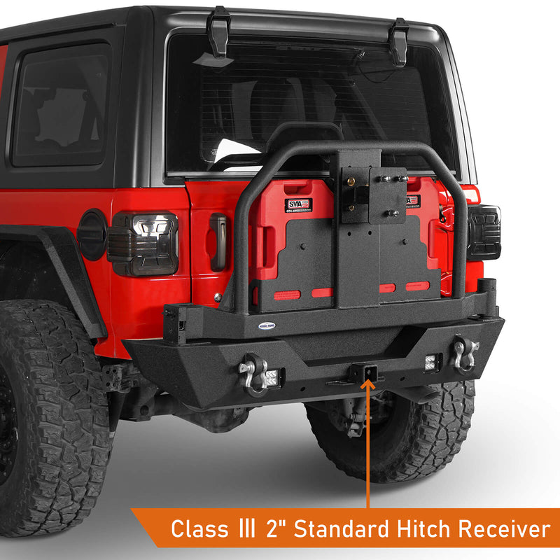 Load image into Gallery viewer, 18-23 Jeep Wrangler JL Aftermarket Rear Bumper w/ 2 Gasoline Fuel Cans & Tire Carrier - Hooke Road b3041s 5