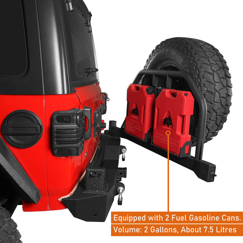 Load image into Gallery viewer, 18-23 Jeep Wrangler JL Aftermarket Rear Bumper w/ 2 Gasoline Fuel Cans & Tire Carrier - Hooke Road b3041s 7