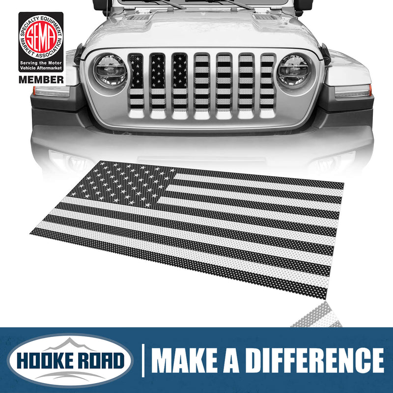 Load image into Gallery viewer, Jeep Wrangler JL & Gladiator JT Front US American Flag Grille Insert Paws Black and White mmr30177 1