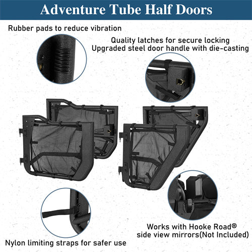 Load image into Gallery viewer, 18-23 Jeep Wrangler JL & Gladiator JT Tube Half Front & Rear Doors w/ Black Shade Skins - Hooke Road b3042s 13