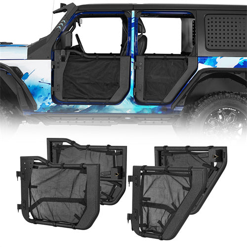 18-23 Jeep Wrangler JL & Gladiator JT Tube Half Front & Rear Doors w/ Black Shade Skins - Hooke Road b3042s 2