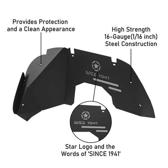Jeep JL & JT SINCE 1941 Front Inner Fender Liners(18-22 JL Wrangler & 20-22 Gladiator)- Hooke Road BXG.3036-S  12