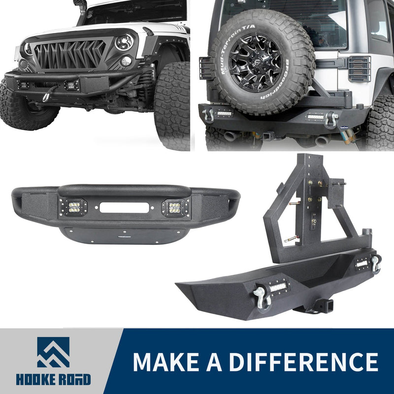 Load image into Gallery viewer, Hooke Road Opar Lotus Tubular Front Bumper & Different Trail Rear Bumper w/Tire Carrier Combo Kit for 2007-2018 Jeep Wrangler JK JKU BXG132114 u-Box offroad 1
