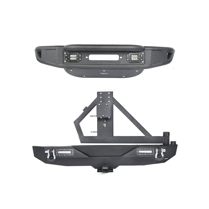 Load image into Gallery viewer, Hooke Road Opar Lotus Tubular Front Bumper & Different Trail Rear Bumper w/Tire Carrier Combo Kit for 2007-2018 Jeep Wrangler JK JKU BXG132114 u-Box offroad 3