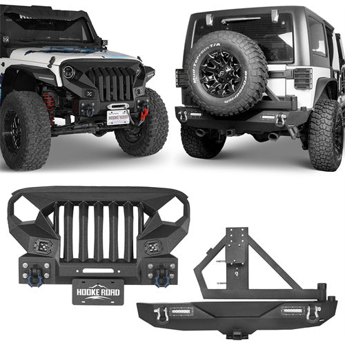 HookeRoad Mad Max Front Bumper w/Grille Guard & Rear Bumper for