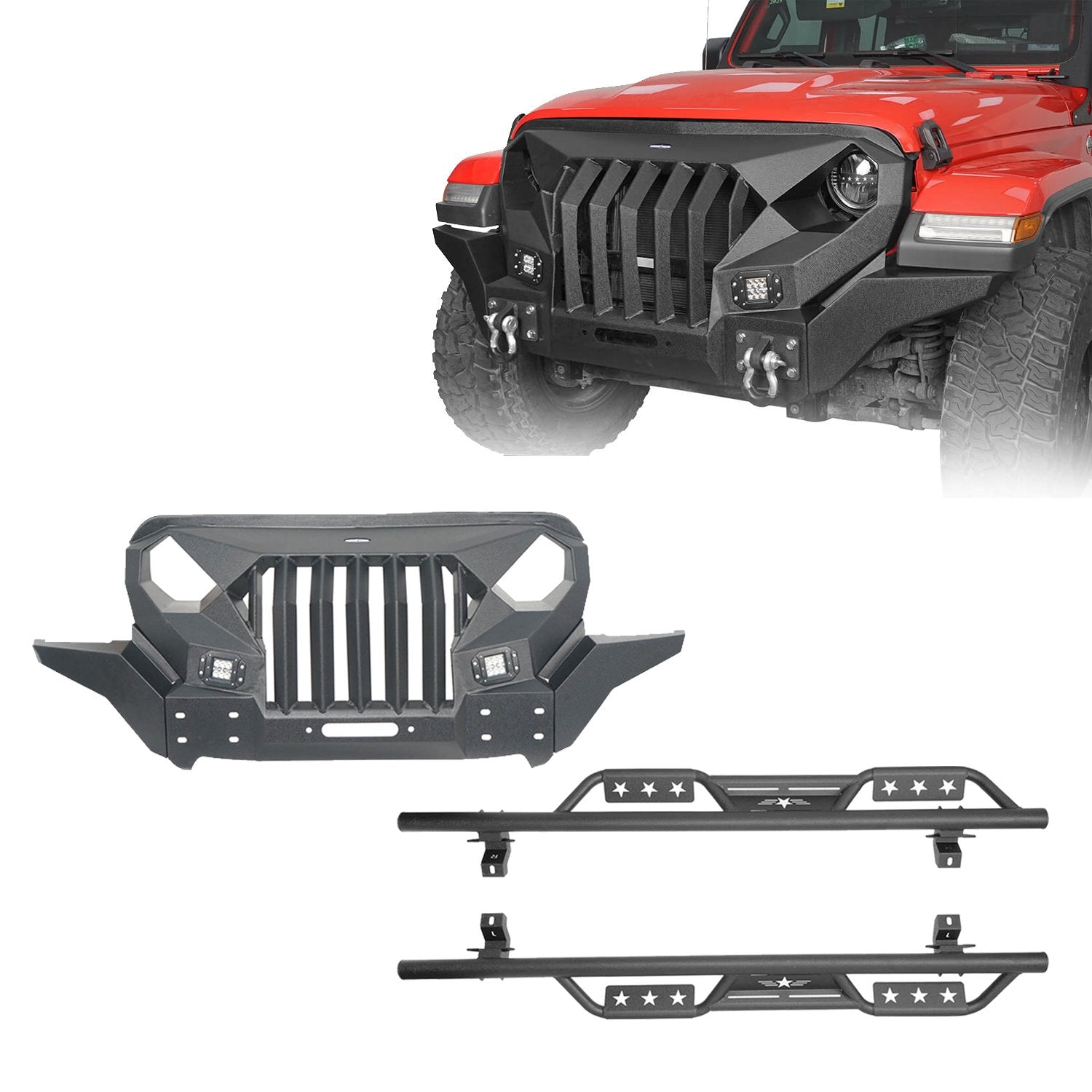 HookeRoad Jeep JL Mad Max Front Bumper & Side Steps for 2018