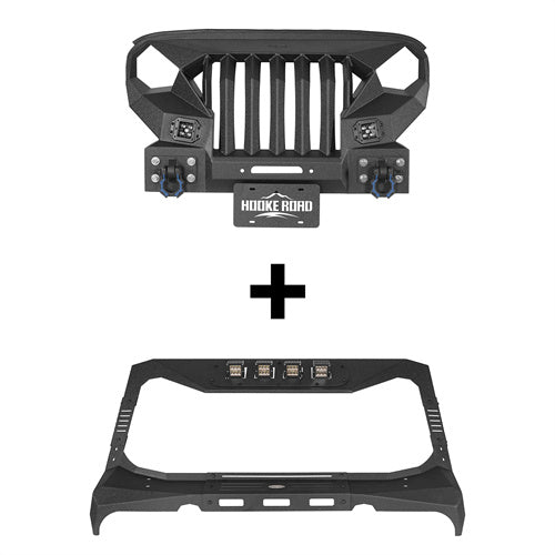 Load image into Gallery viewer, Hooke Road Mad Max Front Bumper w/Steel Grille Guard & Windshield Frame Cover(07-18 Jeep Wrangler JK)