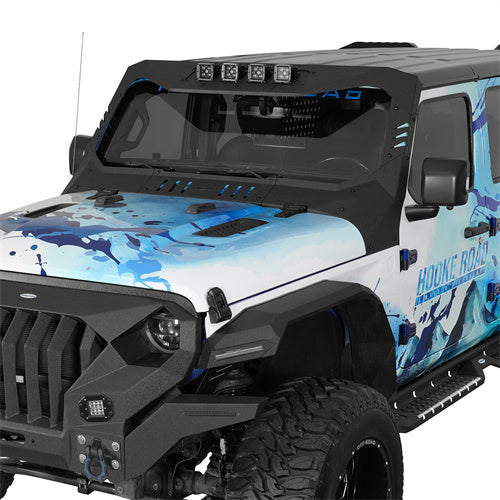 Load image into Gallery viewer, Jeep JL Mad Max Windshield Frame Cover Amor Set Windshield Frame Cover Visor Cowl w/ 4 LED Lights Insert for2018-2021 Jeep Wrangler JL BXG3024  3