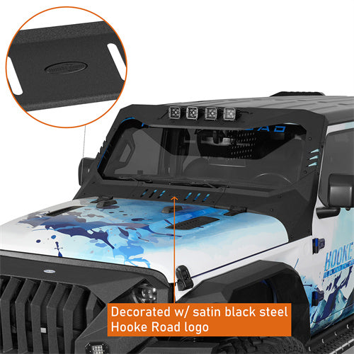 Load image into Gallery viewer, Jeep JL Mad Max Windshield Frame Cover Amor Set Windshield Frame Cover Visor Cowl w/ 4 LED Lights Insert for2018-2021 Jeep Wrangler JL BXG3024 7