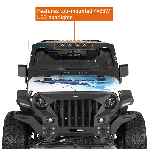 Load image into Gallery viewer, Jeep JL Mad Max Windshield Frame Cover Amor Set Windshield Frame Cover Visor Cowl w/ 4 LED Lights Insert for2018-2021 Jeep Wrangler JL BXG3024 8