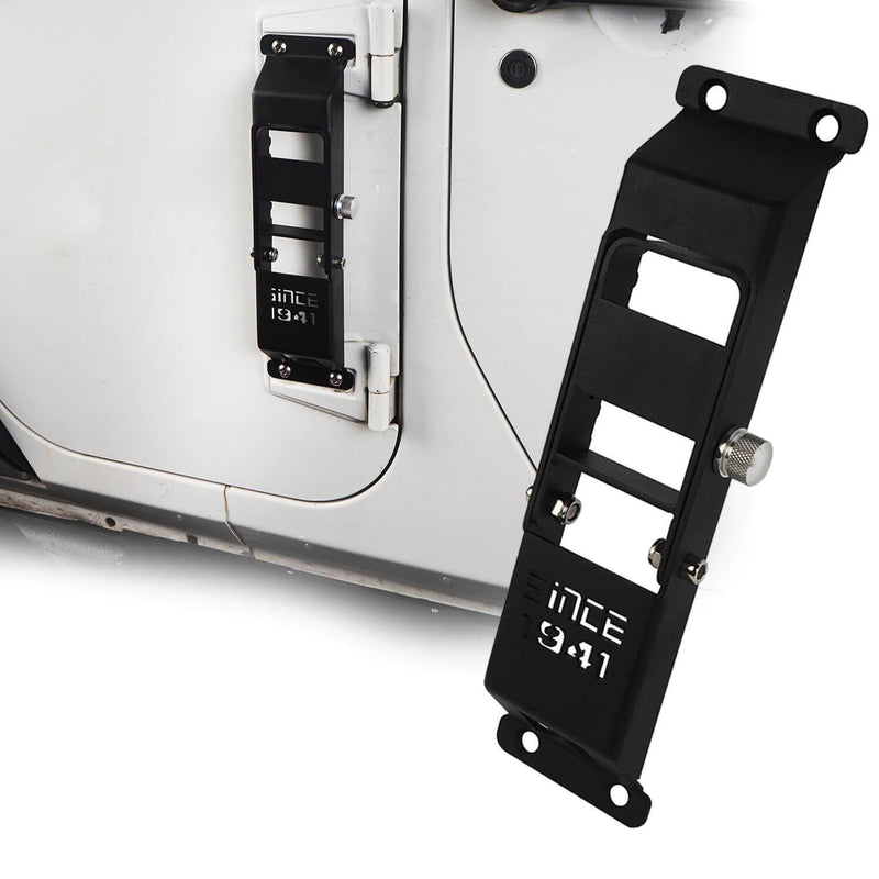 Load image into Gallery viewer, Hooke Road Opar Matte Black Metal Folding Door Hinge Steps w/ InchSince 1941 Inch for 2007-2018 Jeep Wrangler JK u-Box 2