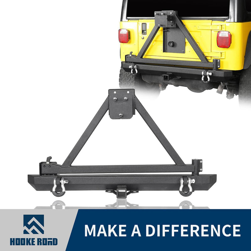 Load image into Gallery viewer, Hooke Road Opar Matte Black Rear Bumper w/Tire Carrier & 2 Inch Receiver Hitches for 1997-2006 Jeep Wrangler TJ BXG281 u-Box offroad 1