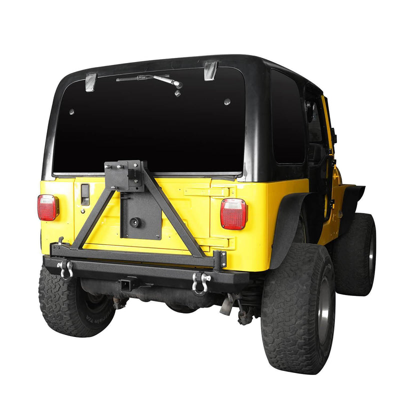 Load image into Gallery viewer, Hooke Road Opar Matte Black Rear Bumper w/Tire Carrier & 2 Inch Receiver Hitches for 1997-2006 Jeep Wrangler TJ BXG281 u-Box offroad 3