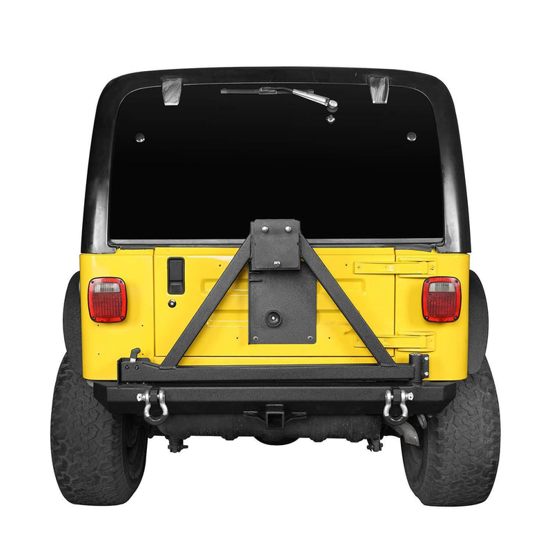 Load image into Gallery viewer, Hooke Road Opar Matte Black Rear Bumper w/Tire Carrier & 2 Inch Receiver Hitches for 1997-2006 Jeep Wrangler TJ BXG281 u-Box offroad 4
