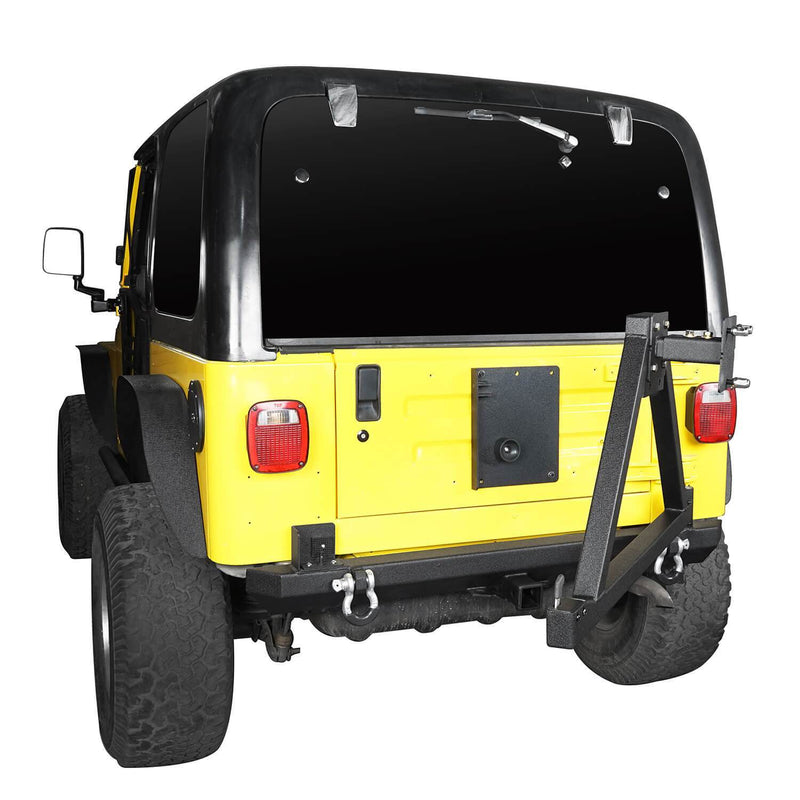 Load image into Gallery viewer, Hooke Road Opar Matte Black Rear Bumper w/Tire Carrier & 2 Inch Receiver Hitches for 1997-2006 Jeep Wrangler TJ BXG281 u-Box offroad 5