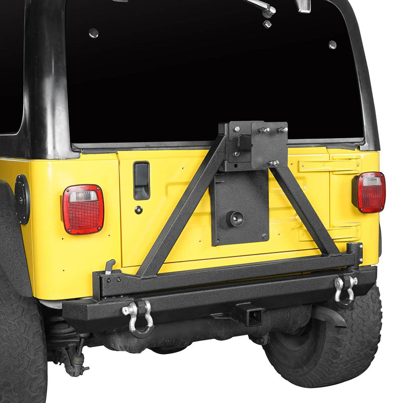 Load image into Gallery viewer, Hooke Road Opar Matte Black Rear Bumper w/Tire Carrier & 2 Inch Receiver Hitches for 1997-2006 Jeep Wrangler TJ BXG281 u-Box offroad 6