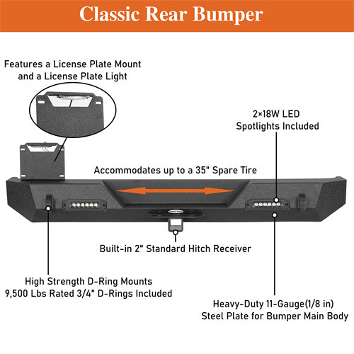 Load image into Gallery viewer, Hooke Road Different Trail Rear Bumper w/2 Inch Hitch Receiver for Jeep Wrangler TJ YJ 1987-2006 BXG120 u-Box offroad 13