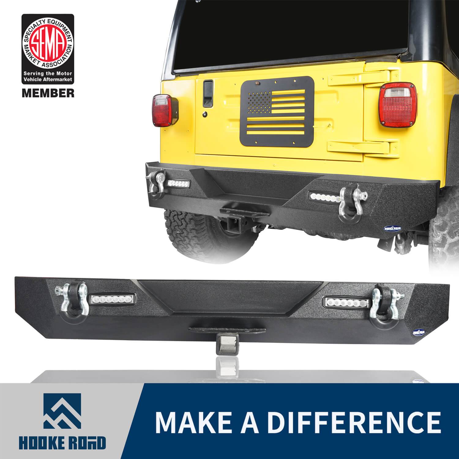 HookeRoad Different Trail Rear Bumper w/2 Inch Hitch Receiver for