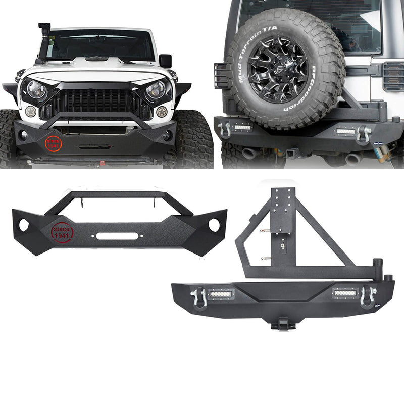 Load image into Gallery viewer, Hooke Road Rock Crawler Stubby Front Bumper & Different Trail Rear Bumper w/Tire Carrier Combo(07-18 Jeep Wrangler JK JKU)