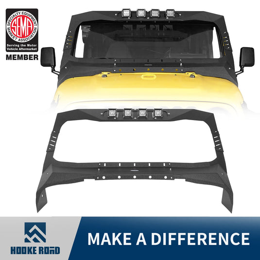 Hooke Road Windshield Frame Cover Visor Cowl Armor w/Lights(97-06 Jeep Wrangler TJ)