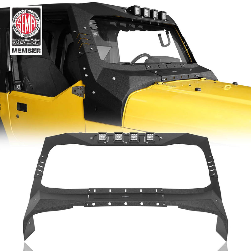 Load image into Gallery viewer, Hooke Road Windshield Frame Cover Visor Cowl Armor w/Lights(97-06 Jeep Wrangler TJ)