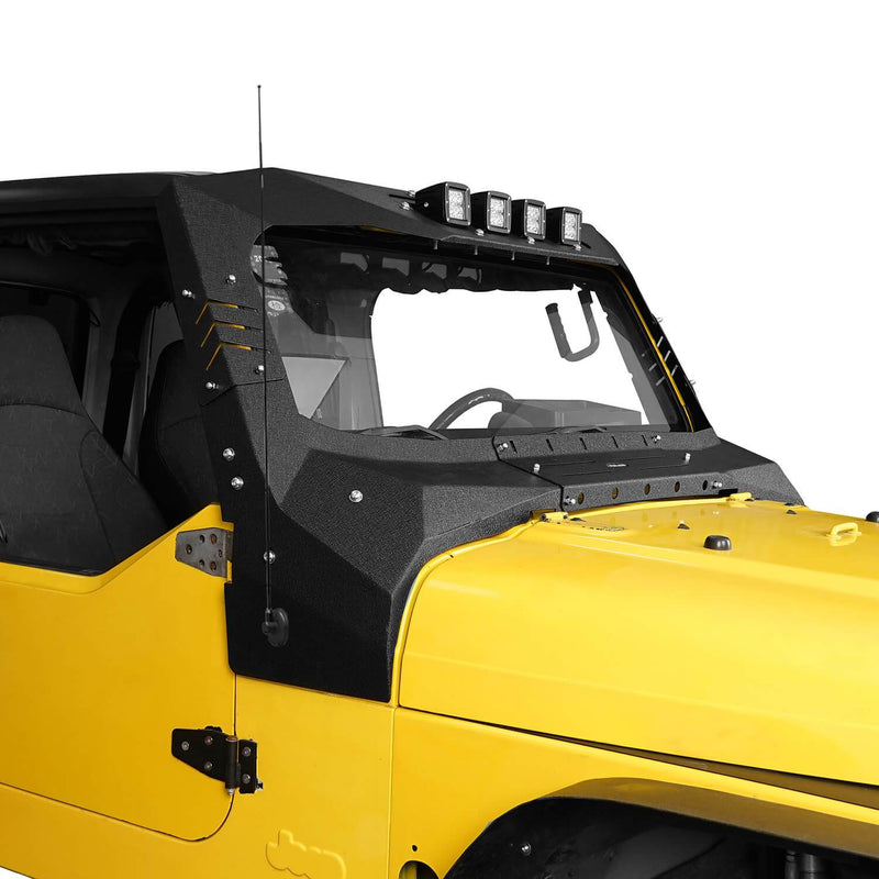 Load image into Gallery viewer, Hooke Road Windshield Frame Cover Visor Cowl Armor w/Lights(97-06 Jeep Wrangler TJ)