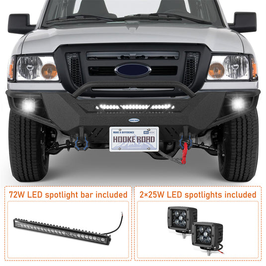 Hooke Road 1998-2011 Ford Ranger Tube Front Bumper with Winch Plate & Skid Plate b8823 7