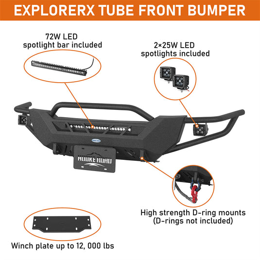 Hooke Road 1998-2011 Ford Ranger Tube Front Bumper with Winch Plate & Skid Plate b8823 9