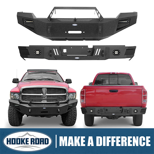 2003-2005 Dodge Ram 2500 Front Bumper & Rear Bumper w/Winch Plate (Excluding Diesel Models) - Hooke Road HE.6463+6464 1