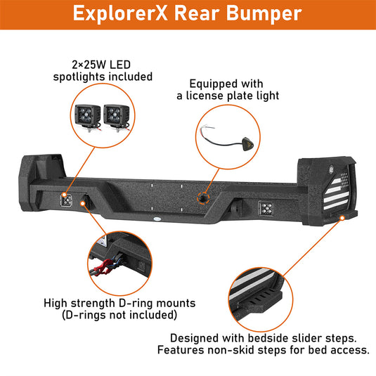 Hooke Road 2005-2015 Toyota Tacoma Rear Bumper w/ Bedside Slider Steps 8