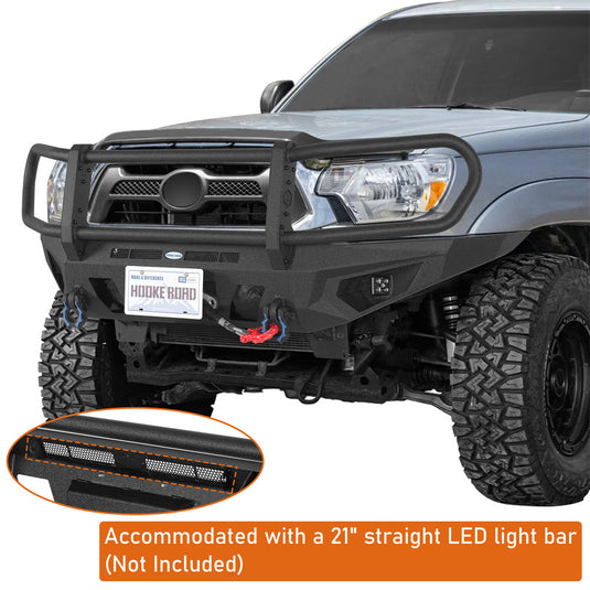 2012-2015 Toyota Tacoma Grille Guard Front Bumper with Winch Plate Hooke Road b4013 7