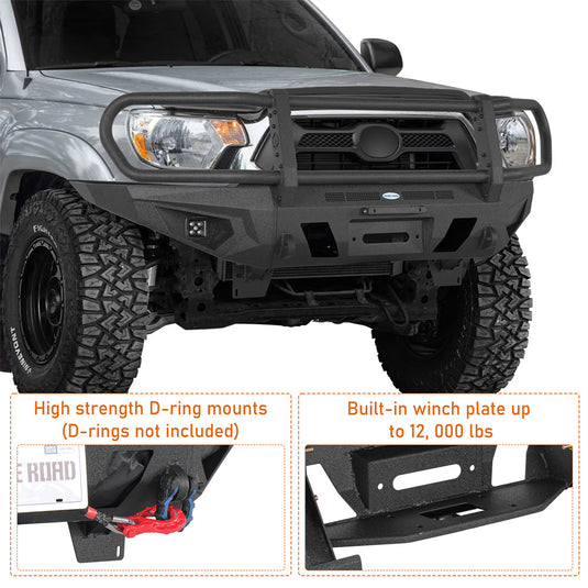 2012-2015 Toyota Tacoma Grille Guard Front Bumper with Winch Plate Hooke Road b4013 8