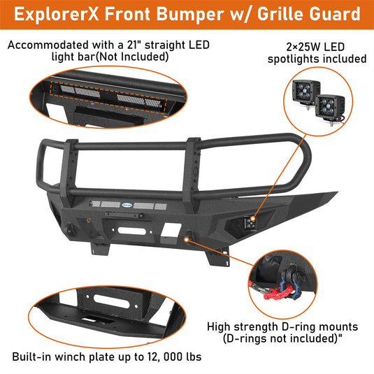 2012-2015 Toyota Tacoma Grille Guard Front Bumper with Winch Plate Hooke Road b4013 9