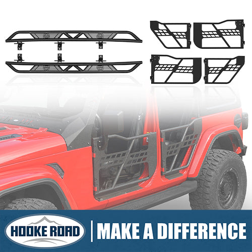 Load image into Gallery viewer, HookeRoad 4-Door Running Boards &amp; Tubular Half Doors Combo for 2020-2023 Jeep Gladiator HookeRoad HE.3009+7000 1
