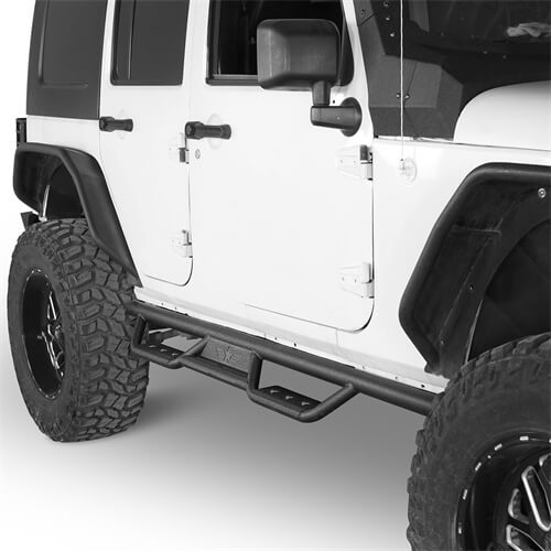 Load image into Gallery viewer, HookeRoad Jeep JK 4-Door Side Steps Wide Drop Nerf Bars Running Boards for 2007-2018 Wrangler JK b2010 4
