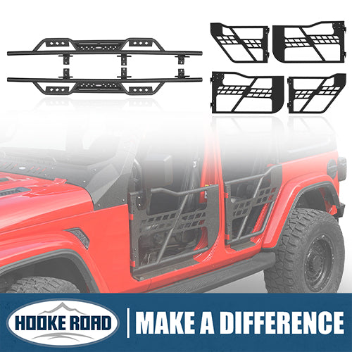 HookeRoad Jeep JT 4-Door Side Steps & Tubular Half Doors for 2020-2023 Jeep Gladiator HookeRoad HE.3009+7001 1