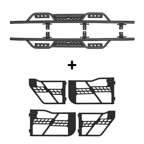 Load image into Gallery viewer, HookeRoad Jeep JT 4-Door Side Steps &amp; Tubular Half Doors for 2020-2023 Jeep Gladiator HookeRoad HE.3009+7001 2
