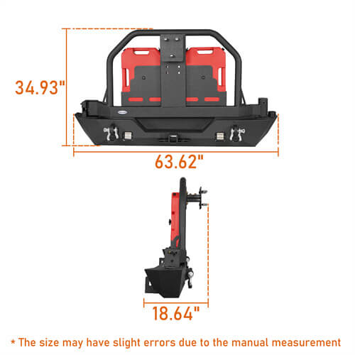 Load image into Gallery viewer, HookeRoad Rear Bumper With Rack Bar &amp; Spare Tire Frame for 2007-2018 Jeep Wrangler JK b2015s 10
