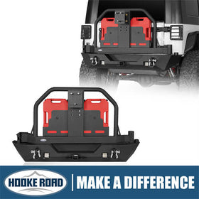 HookeRoad Rear Bumper With Rack Bar & Spare Tire Frame for 2007-2018 Jeep Wrangler JK b2015s 1