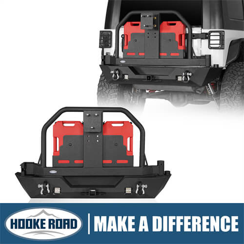 Load image into Gallery viewer, HookeRoad Rear Bumper With Rack Bar &amp; Spare Tire Frame for 2007-2018 Jeep Wrangler JK b2015s 1
