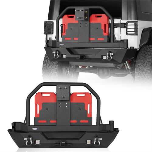 Load image into Gallery viewer, HookeRoad Rear Bumper With Rack Bar &amp; Spare Tire Frame for 2007-2018 Jeep Wrangler JK b2015s 2
