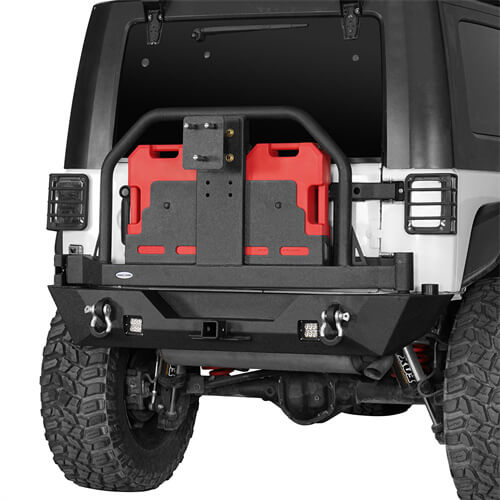 Load image into Gallery viewer, HookeRoad Rear Bumper With Rack Bar &amp; Spare Tire Frame for 2007-2018 Jeep Wrangler JK b2015s 3
