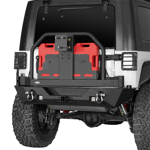 HookeRoad Rear Bumper With Rack Bar & Spare Tire Frame for 2007-2018 Jeep Wrangler JK b2015s 3