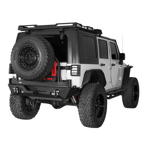 Load image into Gallery viewer, HookeRoad Rear Bumper With Rack Bar &amp; Spare Tire Frame for 2007-2018 Jeep Wrangler JK b2015s 4
