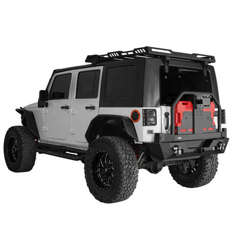 Load image into Gallery viewer, HookeRoad Rear Bumper With Rack Bar &amp; Spare Tire Frame for 2007-2018 Jeep Wrangler JK b2015s 5
