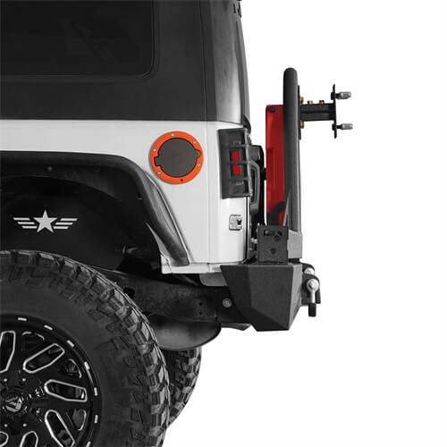 Load image into Gallery viewer, HookeRoad Rear Bumper With Rack Bar &amp; Spare Tire Frame for 2007-2018 Jeep Wrangler JK b2015s 6
