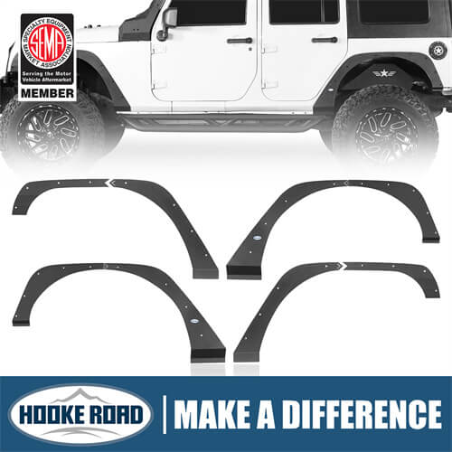 2007-2018 Jeep Wrangler JK Front & Rear Fender Flare Kit Jeep JK Accessories - Hooke Road b2093s 1